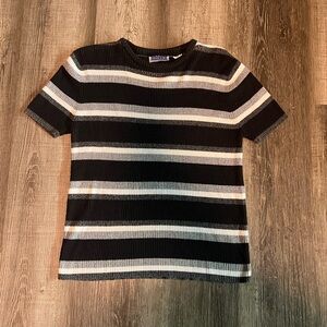 90s 2000s Erika & Co Striped Black and Gray Women's Top